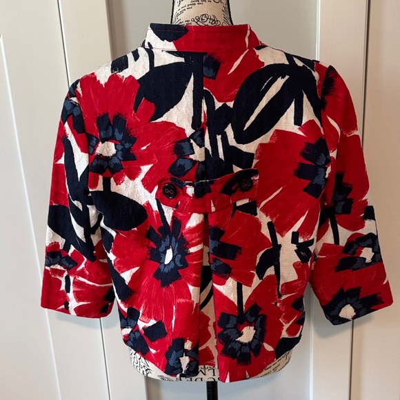 Ruby Rd. Red and Navy Floral Jacket - Picture 3 of 3